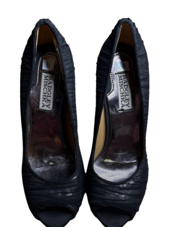 Badgley Mischka Shoes - Badgley Mischka Black Peep-Toe High Heels - Shimmer Y2K